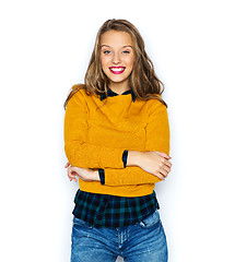 Image showing happy young woman or teen girl in casual clothes