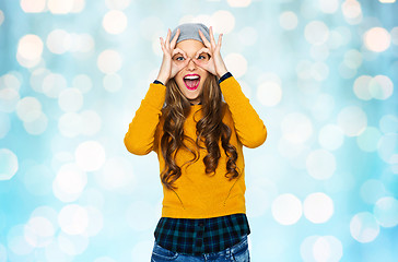 Image showing happy young woman or teen girl having fun