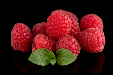 Image showing Raspberries with leaves