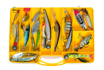 Image showing Fishing tackle: a set of spoons in the container.