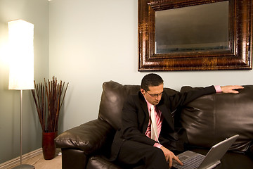 Image showing Home or Office - Businessman Working on the Couch