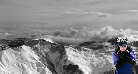 Image showing Panoramic view on winter mountains in clouds