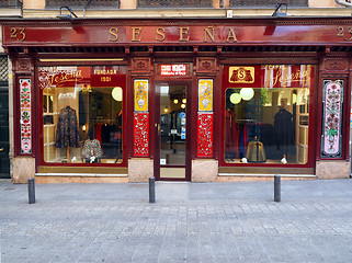 Image showing editorial Sesena tailor cape shop storefront is seen in downtown