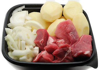 Image showing Raws meat, potato and onion