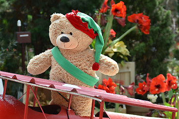 Image showing Teddy bear in beautiful Christmas background