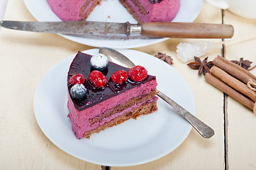 Image showing blueberry and raspberry cake mousse dessert