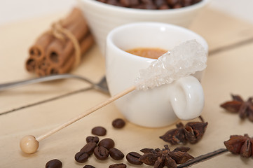 Image showing espresso coffee with sugar and spice