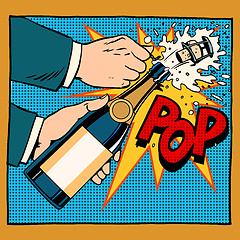 Image showing opening champagne bottle pop art retro style