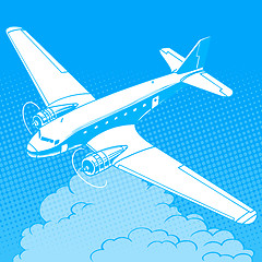 Image showing Airplane in the clouds vintage retro travel flights