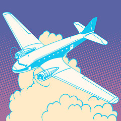 Image showing Airplane in the clouds vintage retro travel flights