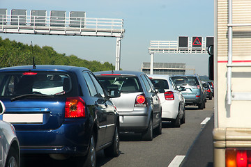 Image showing cars in traffic jam on highway, in Germany 