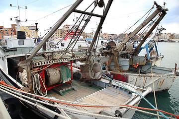 Image showing Panoramic view of port Anzio, with the fishing boats and fishing