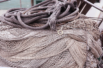 Image showing Details of old sea rope fishing nets