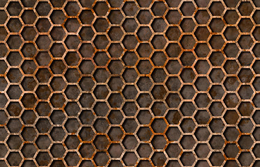 Image showing Rusty hexagon pattern grate texture seamlessly tileable
