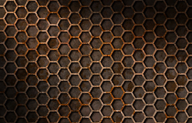 Image showing Rusty hexagon pattern grate texture lit diagonally