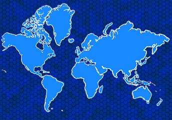Image showing Blue global map with hexagons and glowing continents