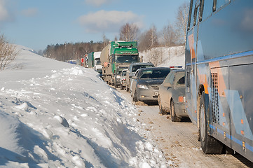 Image showing Traffic jam on highway after heavy snow storm