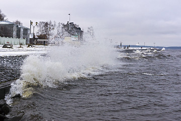 Image showing Storm on city lake quay in winter