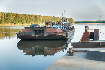 Image showing Vehicle ferry comes nearer to the mooring. Russia