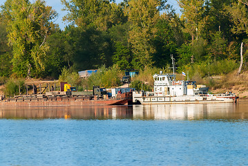 Image showing Vehicle ferry cross Vyatka River. Russia