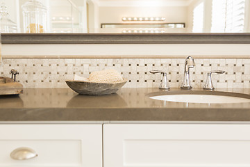 Image showing New Modern Bathroom Sink, Faucet, Subway Tiles and Counter 