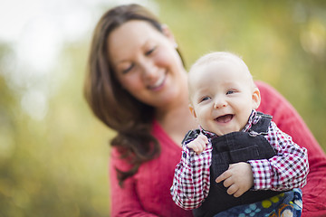 Image showing Little Baby Boy Having Fun With Mommy Outdoors