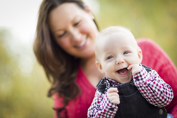 Image showing Little Baby Boy Having Fun With Mommy Outdoors