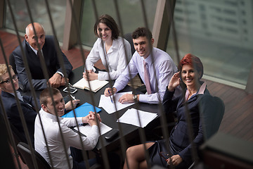 Image showing top view of business people group on meeting
