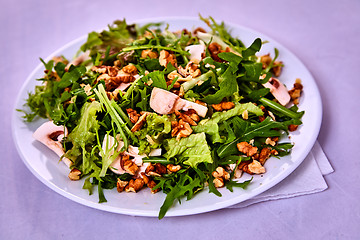 Image showing salad with pear, walnuts