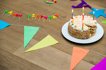 Image showing Birthday Cake On Decorated Wooden Table