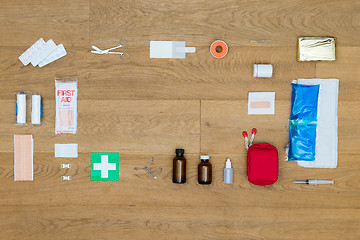Image showing First Aid Tools On Wooden Table