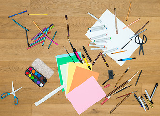 Image showing Art And Craft Tools On Wooden Table