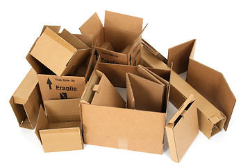 Image showing Pile of open cardboard boxes