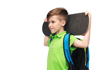 Image showing happy student boy with backpack and skateboard