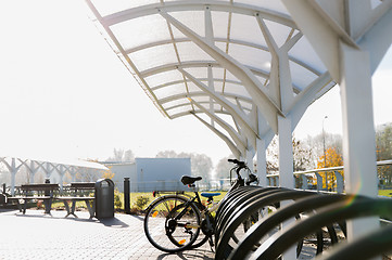 Image showing close up of bicycle street parking outdoors