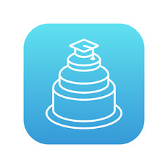 Image showing Graduation cap on top of cake line icon.