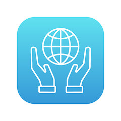 Image showing Two hands holding globe line icon.