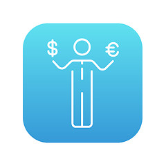 Image showing Businessman holding Euro and US dollar line icon.