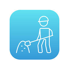 Image showing Man with shovel and hill of sand line icon.