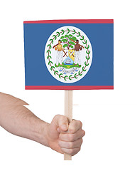 Image showing Hand holding small card - Flag of Belize