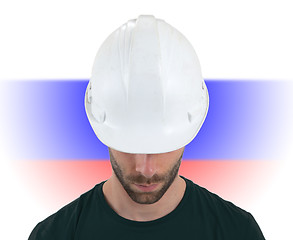 Image showing Engineer with flag on background - Russia