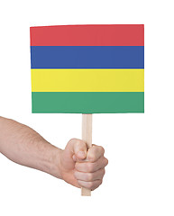 Image showing Hand holding small card - Flag of Mauritius