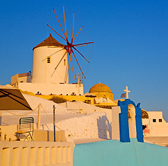 Image showing old mill in santorini greece europe  and the sky sunrise