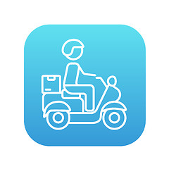 Image showing Man carrying goods on bike line icon.