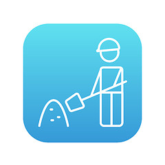 Image showing Man with shovel and hill of sand line icon.