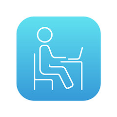 Image showing Student sitting on chair in front of laptop line icon.