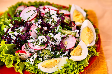 Image showing salad with egg radish and green leaves