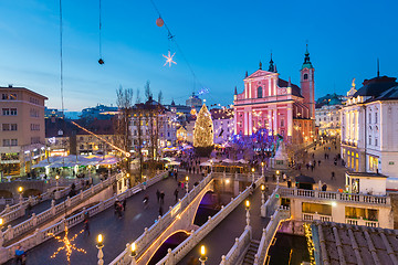 Image showing Preseren\'s square for Christmas, Ljubljana, Slovenia.