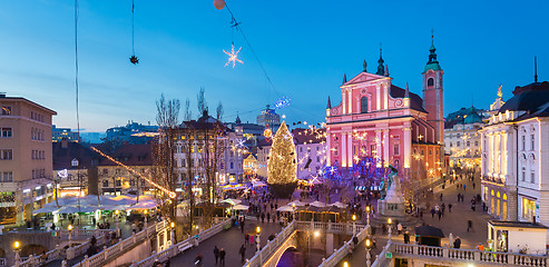 Image showing Preseren\'s square for Christmas, Ljubljana, Slovenia.