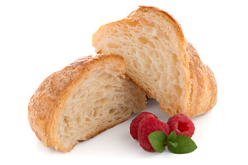 Image showing Croissant and raspberries